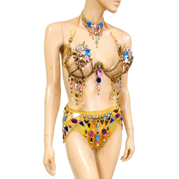 Gold Mirror Chain Goddess Samba Carnival Top Frame with Purple and Blue