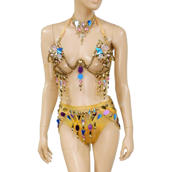 Gold Mirror Chain Goddess Samba Carnival Top Frame with Purple and Blue