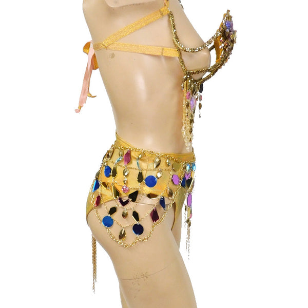 Gold Mirror Chain Goddess Samba Carnival Top Frame with Purple and Blue