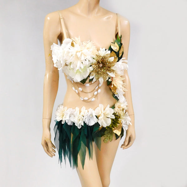 White Forest Fairy Monokini  Halloween Dance Rave Bra Costume