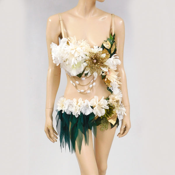 White Forest Fairy Monokini  Halloween Dance Rave Bra Costume