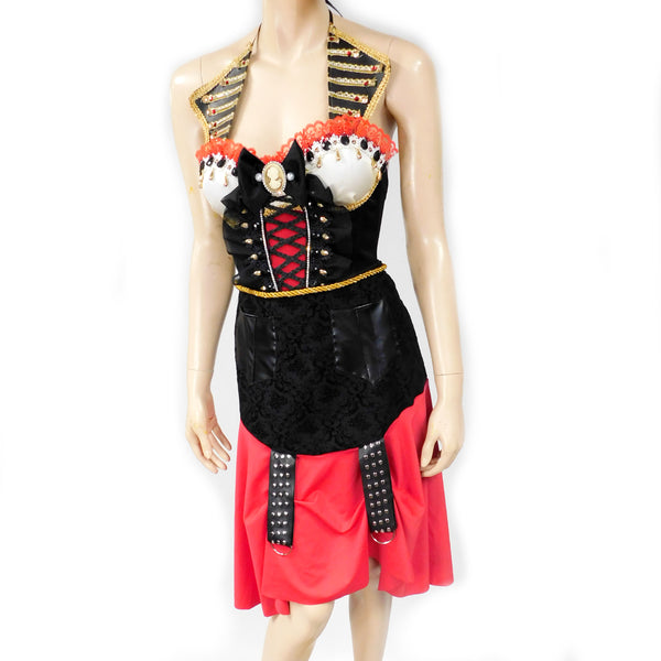 Ready to Ship Size Small - Beaded Lace Fringe Pirate Hat Corset and Skirt