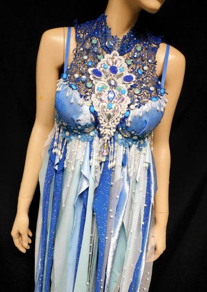 Whimsical Blue Lace Water Fairy Babydoll Dress Bra Costume