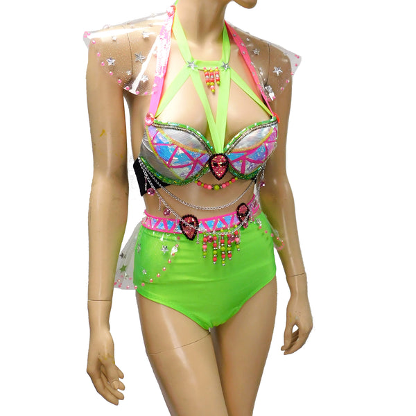 Alien Bra Skirt and Panties in Green and Pink