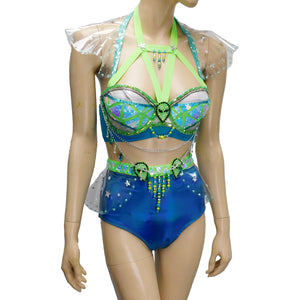 Alien Bra Skirt and Panties in Blue and Green