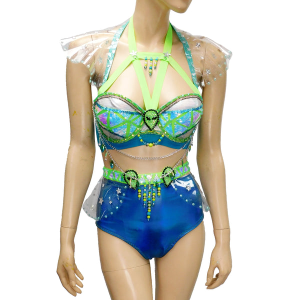 Alien Bra Skirt and Panties in Blue and Green