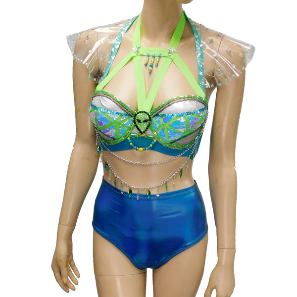 Alien Bra Skirt and Panties in Blue and Green