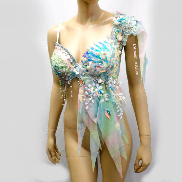 Holographic Pastel Rainbow Flower Fairy Bra Top Costume Dance Rave Halloween