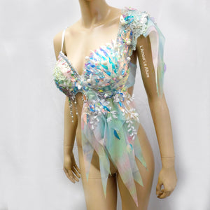 Holographic Pastel Rainbow Flower Fairy Bra Top Costume Dance Rave Halloween