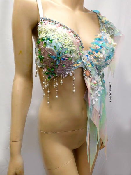 Holographic Pastel Rainbow Flower Fairy Bra Top Costume Dance Rave Halloween