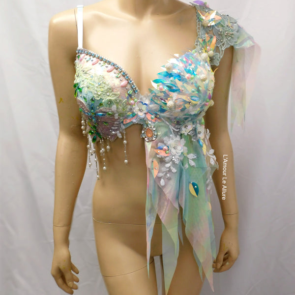 Holographic Pastel Rainbow Flower Fairy Bra Top Costume Dance Rave Halloween