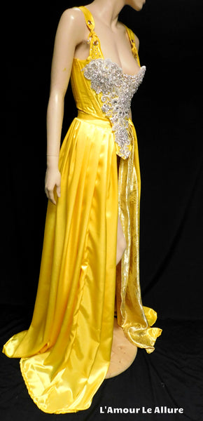 Belle Yellow Rhinestone Medieval Renaissance Ball Gown Dress Skirt with Corset