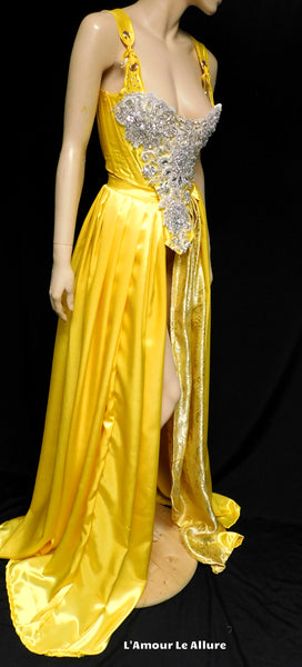 Belle Yellow Rhinestone Medieval Renaissance Ball Gown Dress Skirt with Corset