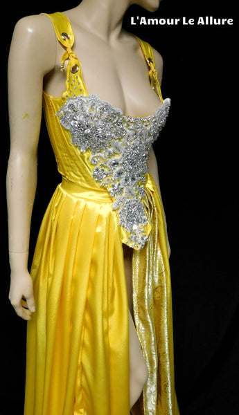 Belle Yellow Rhinestone Medieval Renaissance Ball Gown Dress Skirt with Corset