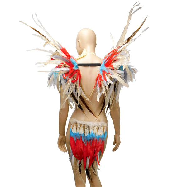 Beige Phoenix Bird Samba Bra and Bottom With Matching Wings and Shoulder Pads Dance Cage Rave Bra