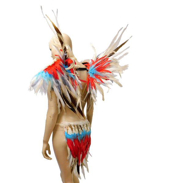 Beige Phoenix Bird Samba Bra and Bottom With Matching Wings and Shoulder Pads Dance Cage Rave Bra