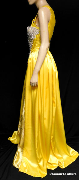 Belle Yellow Rhinestone Medieval Renaissance Ball Gown Dress Skirt with Corset