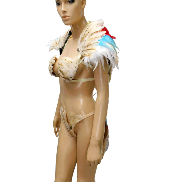 Beige Phoenix Bird Samba Bra and Bottom With Matching Wings and Shoulder Pads Dance Cage Rave Bra