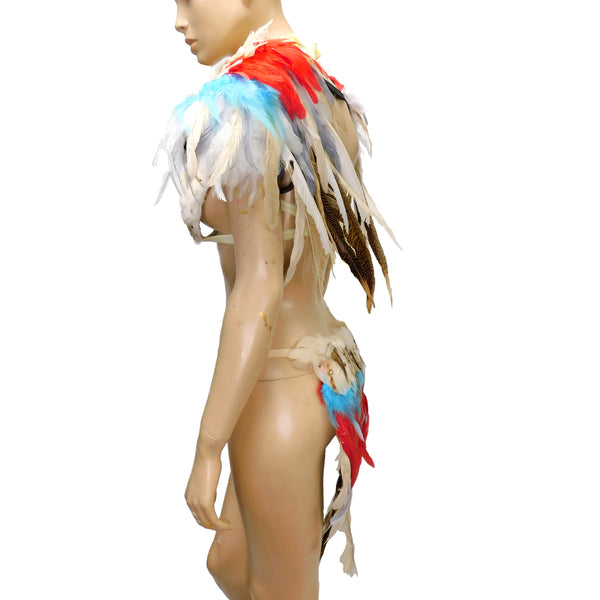 Beige Phoenix Bird Samba Bra and Bottom With Matching Wings and Shoulder Pads Dance Cage Rave Bra