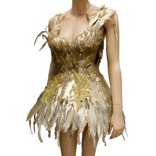 Gold Feather Goddess Dress Costume Inspired by Kendall
