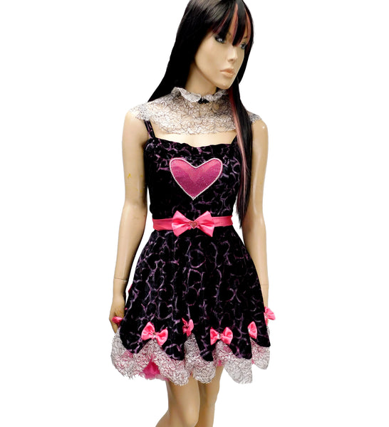 Hand Painted Velvet Heart Dress Inspired By Draculaura From Monster High