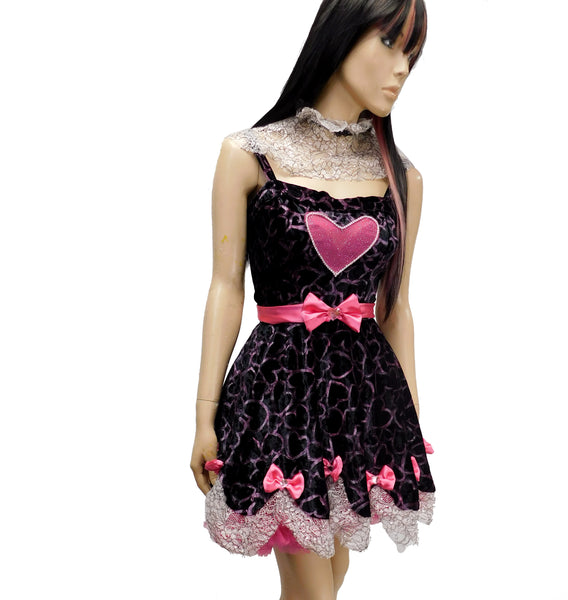 Hand Painted Velvet Heart Dress Inspired By Draculaura From Monster High