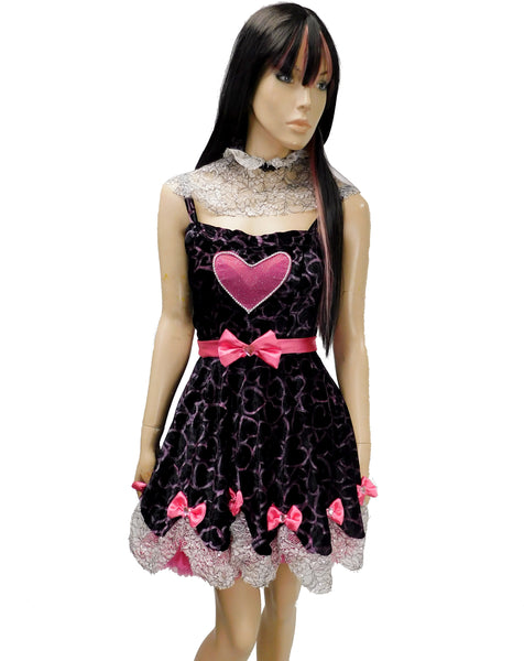 Hand Painted Velvet Heart Dress Inspired By Draculaura From Monster High