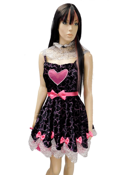 Hand Painted Velvet Heart Dress Inspired By Draculaura From Monster High