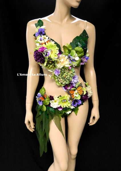 Woodland Forest Fairy Monokini With Purple Halloween Dance Rave Bra Costume