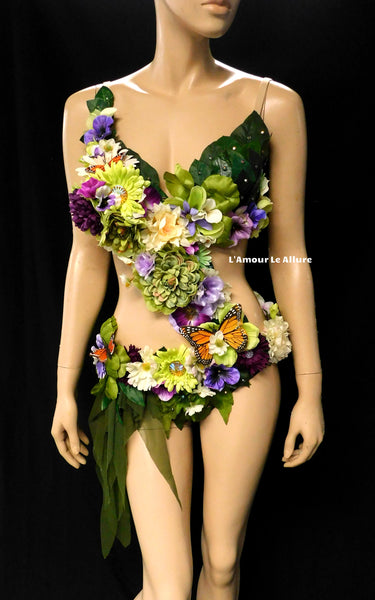 Woodland Forest Fairy Monokini With Purple Halloween Dance Rave Bra Costume