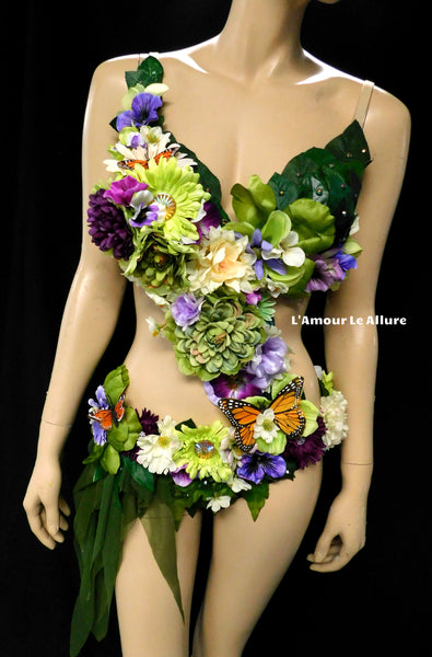 Woodland Forest Fairy Monokini With Purple Halloween Dance Rave Bra Costume