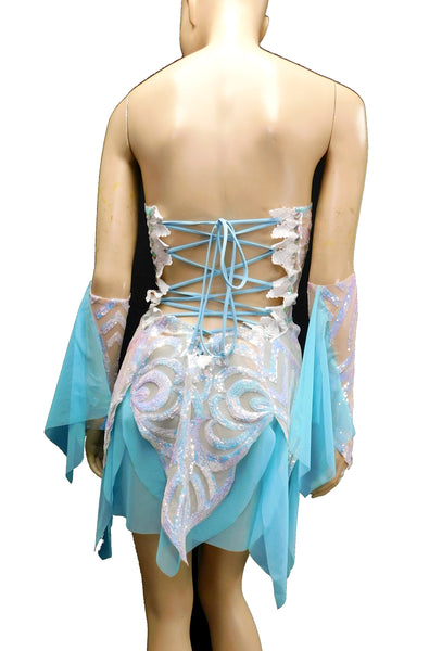 Ice Blue Iridescent Sequins Butterfly Goddess Nymph Fairy Dress Dance Festival