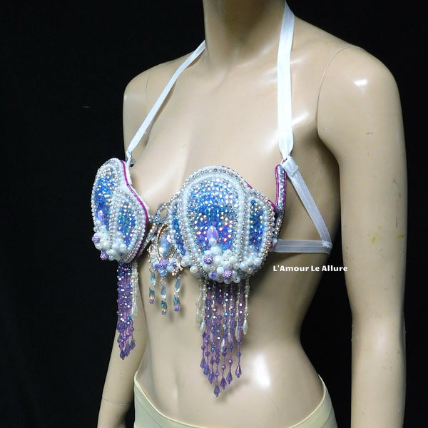 Pastel Blue and Lavender Rhinestone Mermaid Samba Shell Top