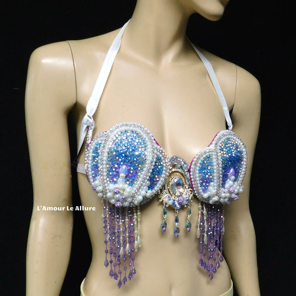 Pastel Blue and Lavender Rhinestone Mermaid Samba Shell Top