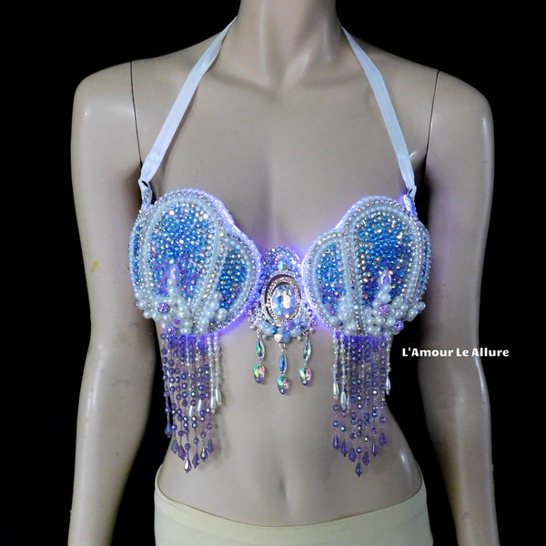 Pastel Blue and Lavender Rhinestone Mermaid Samba Shell Top