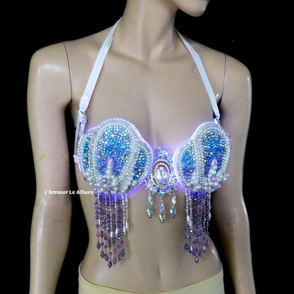 Pastel Blue and Lavender Rhinestone Mermaid Samba Shell Top