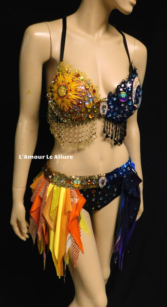 Sun and Moon bra and Half Skirt Dance Halloween Costume