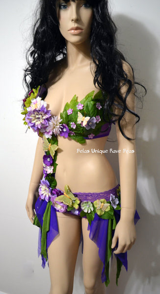 Lavender Spring Fairy Monokini Dance Costume Rave Bra Halloween