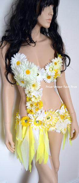 Summer Yellow and White Daisy Fairy Monokini Costume