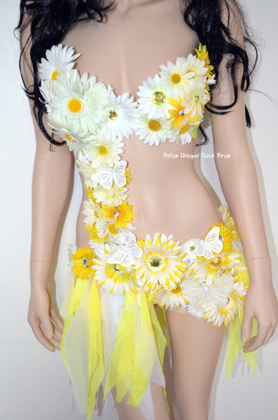 Summer Yellow and White Daisy Fairy Monokini Costume