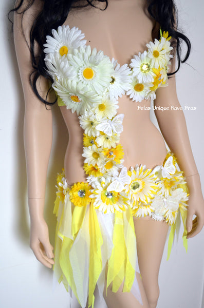 Summer Yellow and White Daisy Fairy Monokini Costume