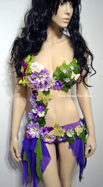 Lavender Spring Fairy Monokini Dance Costume Rave Bra Halloween