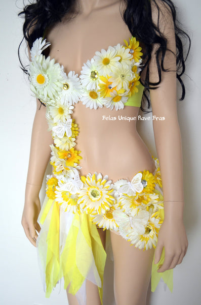 Summer Yellow and White Daisy Fairy Monokini Costume