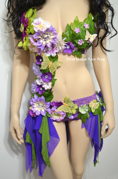 Lavender Spring Fairy Monokini Dance Costume Rave Bra Halloween