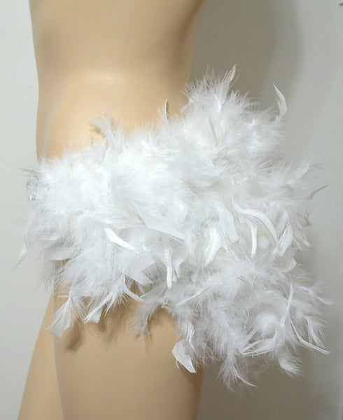 White and Silver Bow Sequin Feather Bustle Skirt