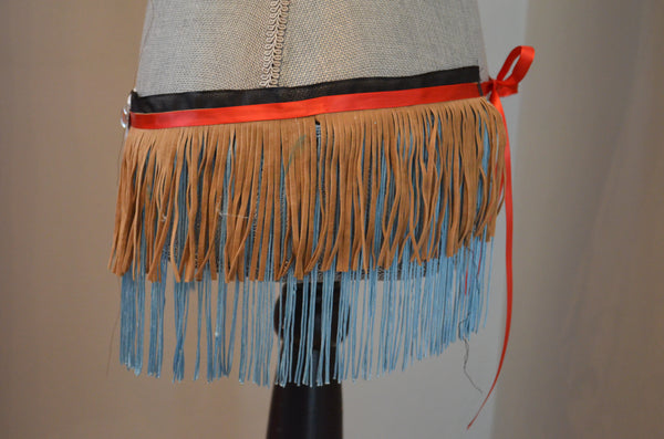 Tan Turquoise Tribal Fringe Feather Native indian Bra and Skirt