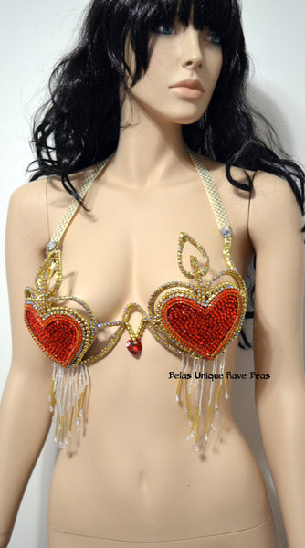 Red and Gold Qupid Heart Samba Carnival Top