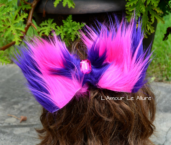 Alice In wonderland Cheshire Cat Fur Hair Bow Clip Headband
