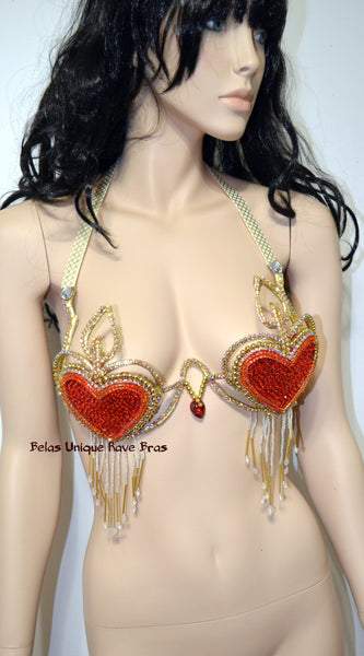 Red and Gold Qupid Heart Samba Carnival Top