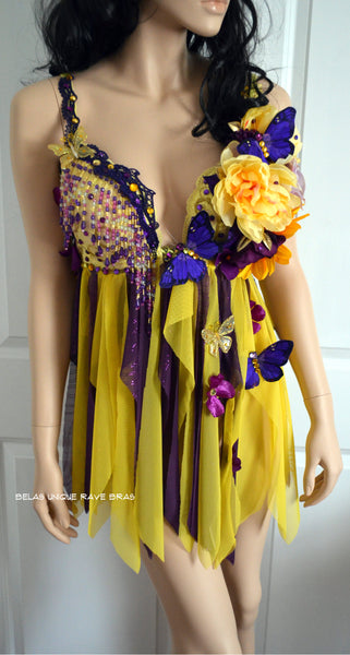 Purple and Yellow Spring Flower Fairy Babydoll Dress Bra Costume